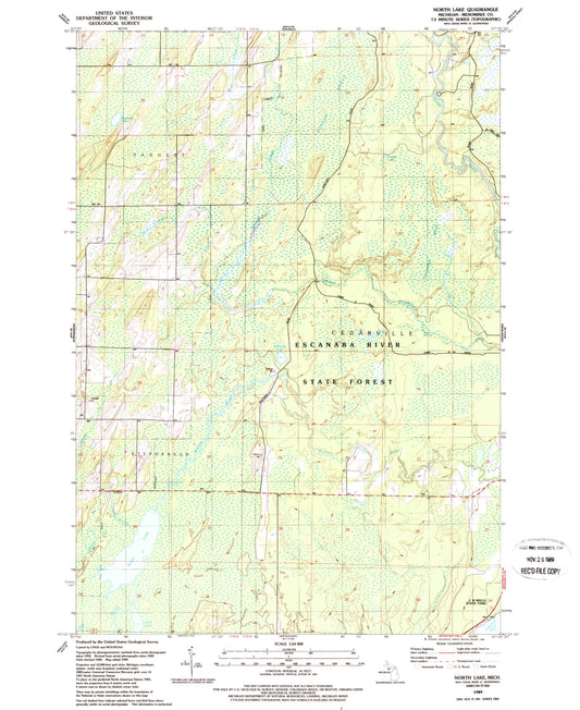 Classic USGS North Lake Michigan 7.5'x7.5' Topo Map Image