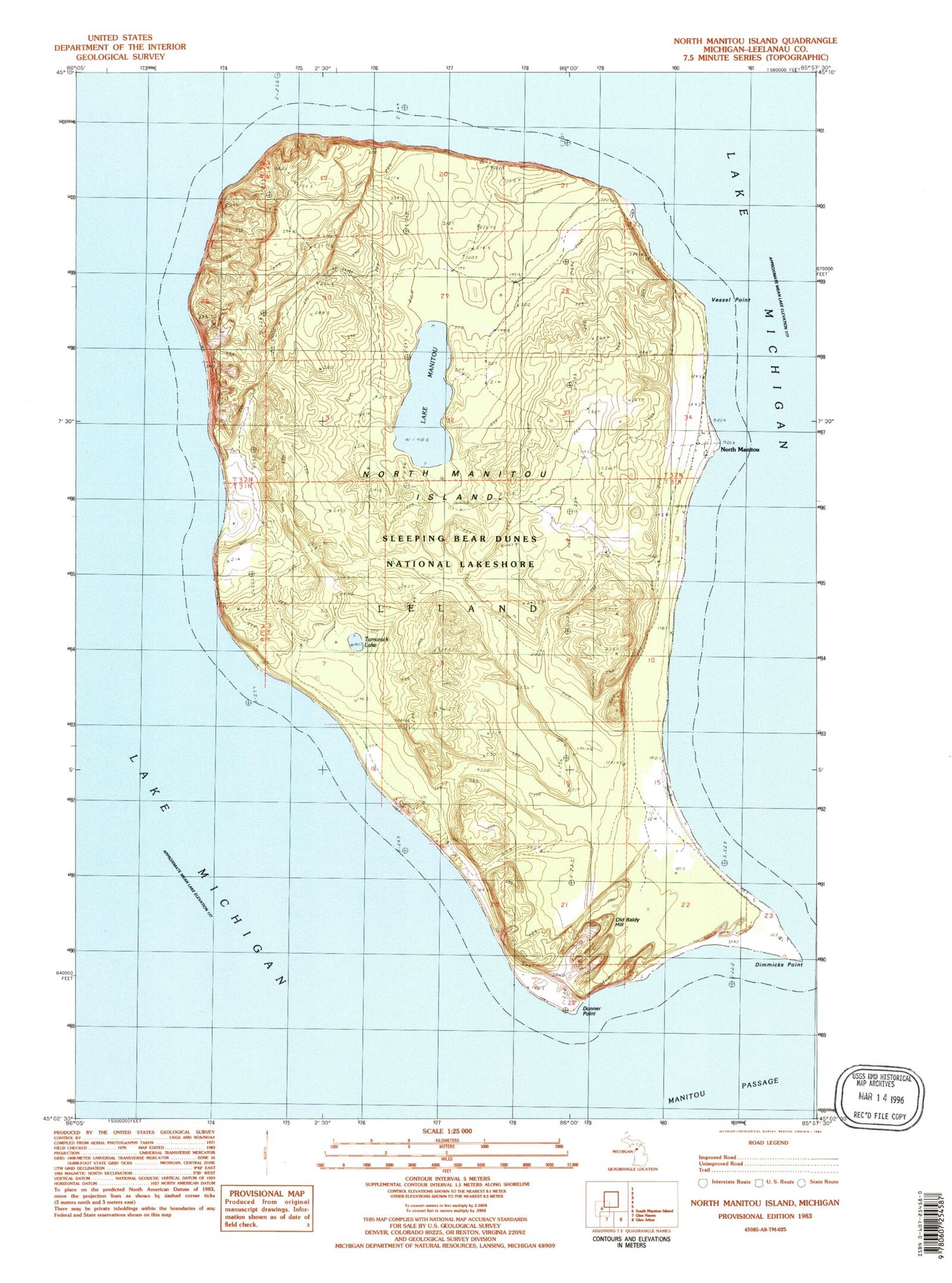 USGS Classic North Manitou Island Michigan 7.5'x7.5' Topo Map Image