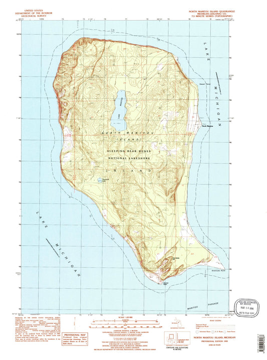 USGS Classic North Manitou Island Michigan 7.5'x7.5' Topo Map Image