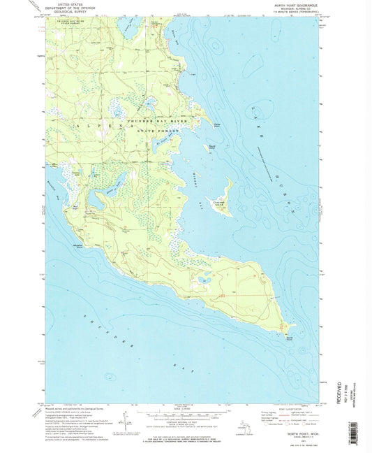 Classic USGS North Point Michigan 7.5'x7.5' Topo Map Image