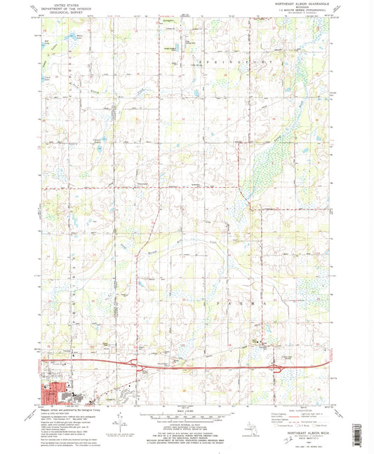 Classic USGS Northeast Albion Michigan 7.5'x7.5' Topo Map Image