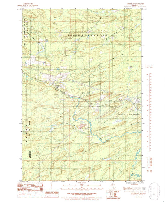 Classic USGS Northland Michigan 7.5'x7.5' Topo Map Image