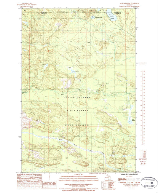Classic USGS Northland NW Michigan 7.5'x7.5' Topo Map Image
