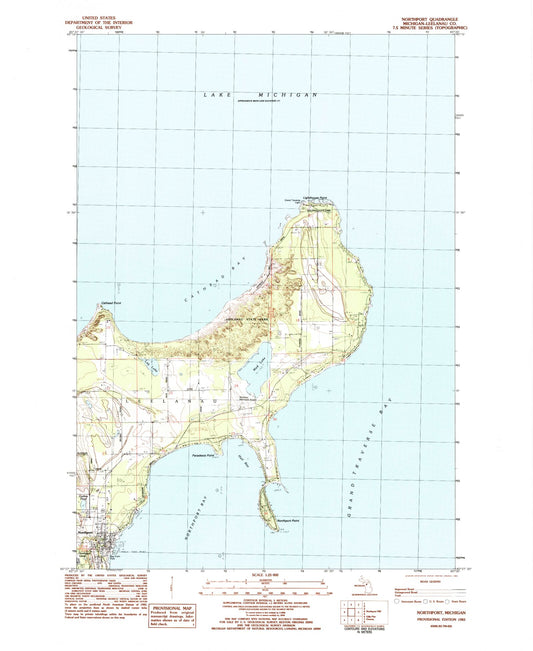 Classic USGS Northport Michigan 7.5'x7.5' Topo Map Image
