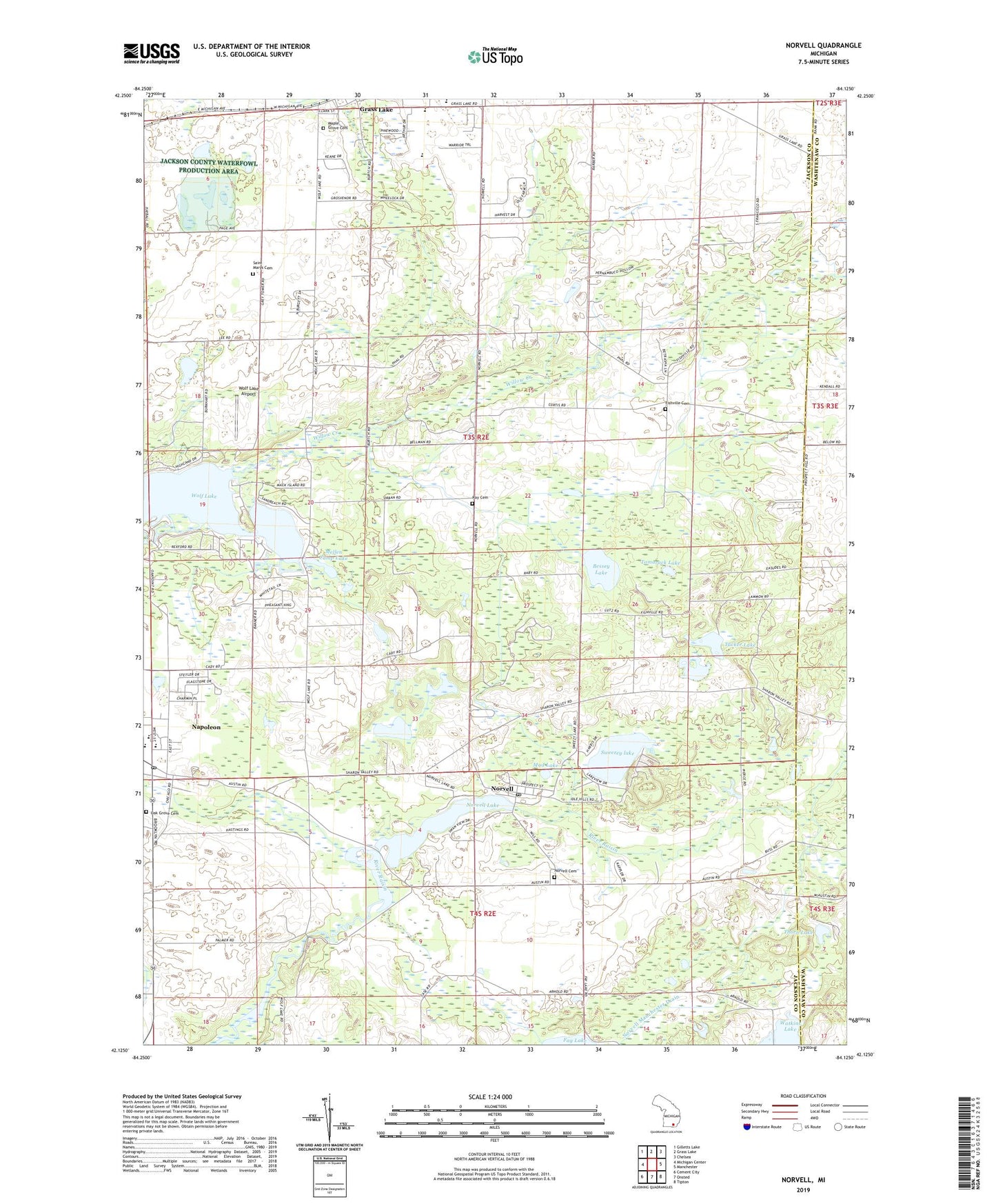 Norvell Michigan US Topo Map Image