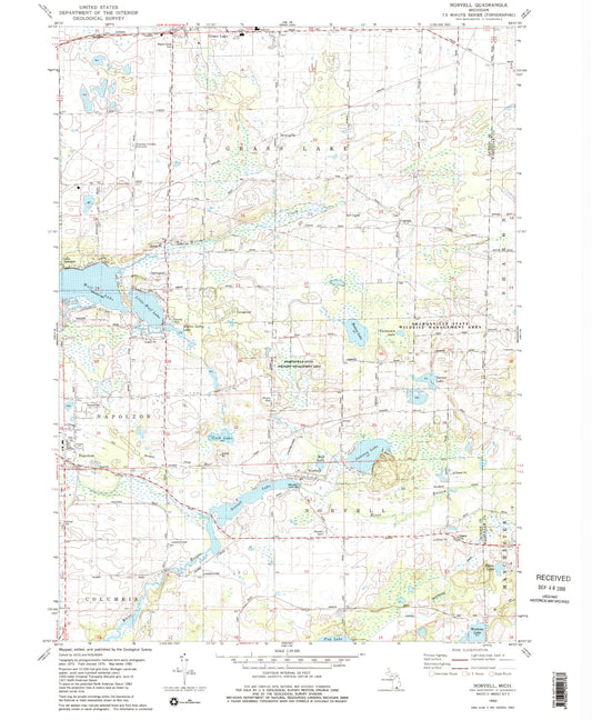 Classic USGS Norvell Michigan 7.5'x7.5' Topo Map Image