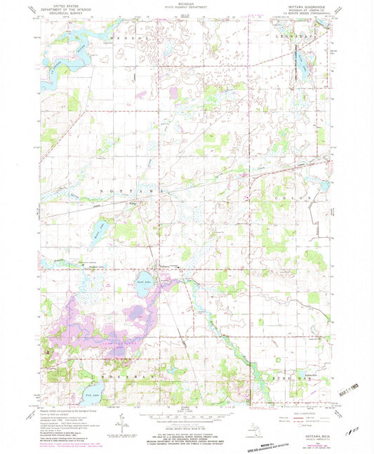 Classic USGS Nottawa Michigan 7.5'x7.5' Topo Map Image