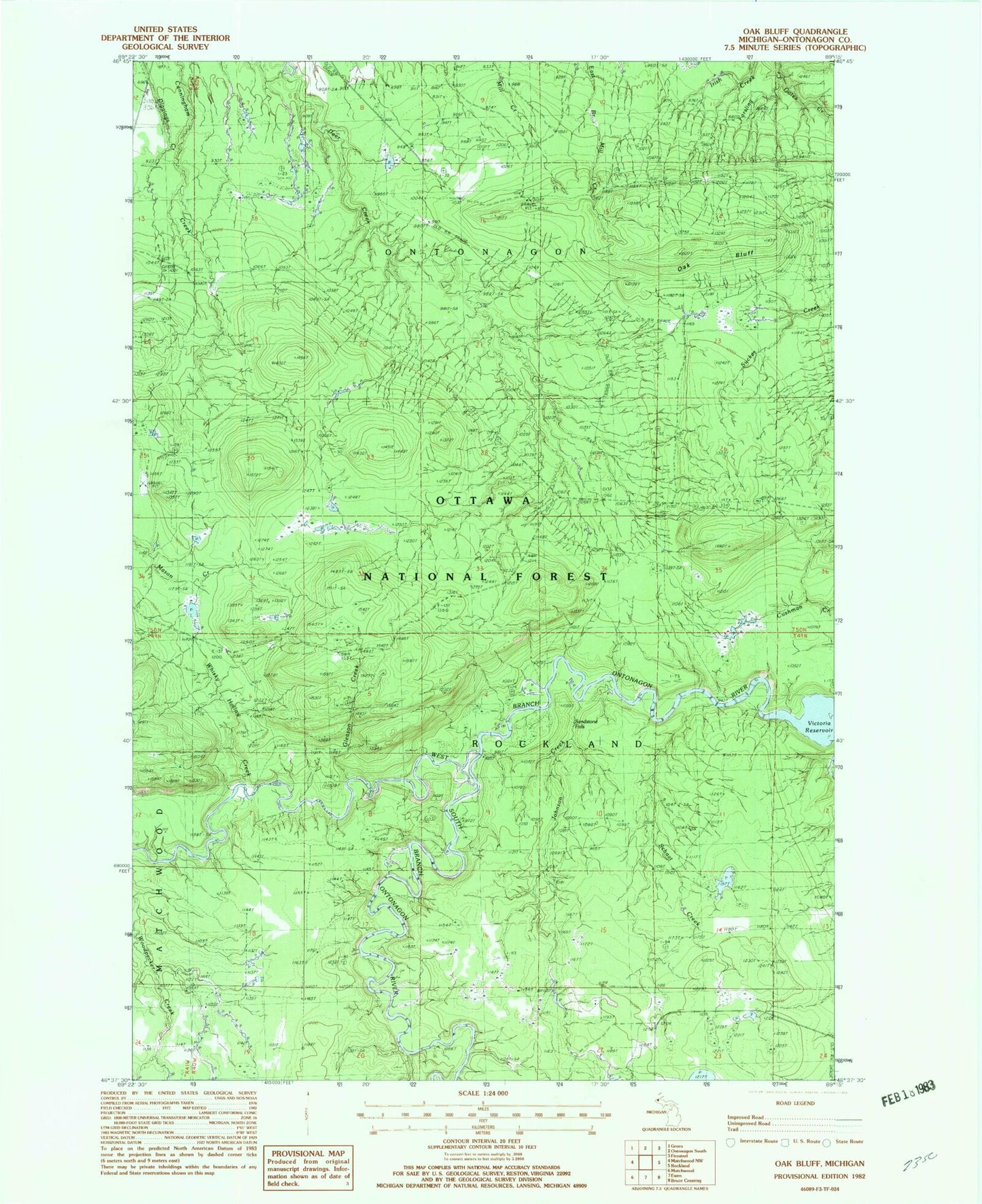 Classic USGS Oak Bluff Michigan 7.5'x7.5' Topo Map Image