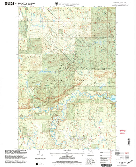 Classic USGS Oak Bluff Michigan 7.5'x7.5' Topo Map Image
