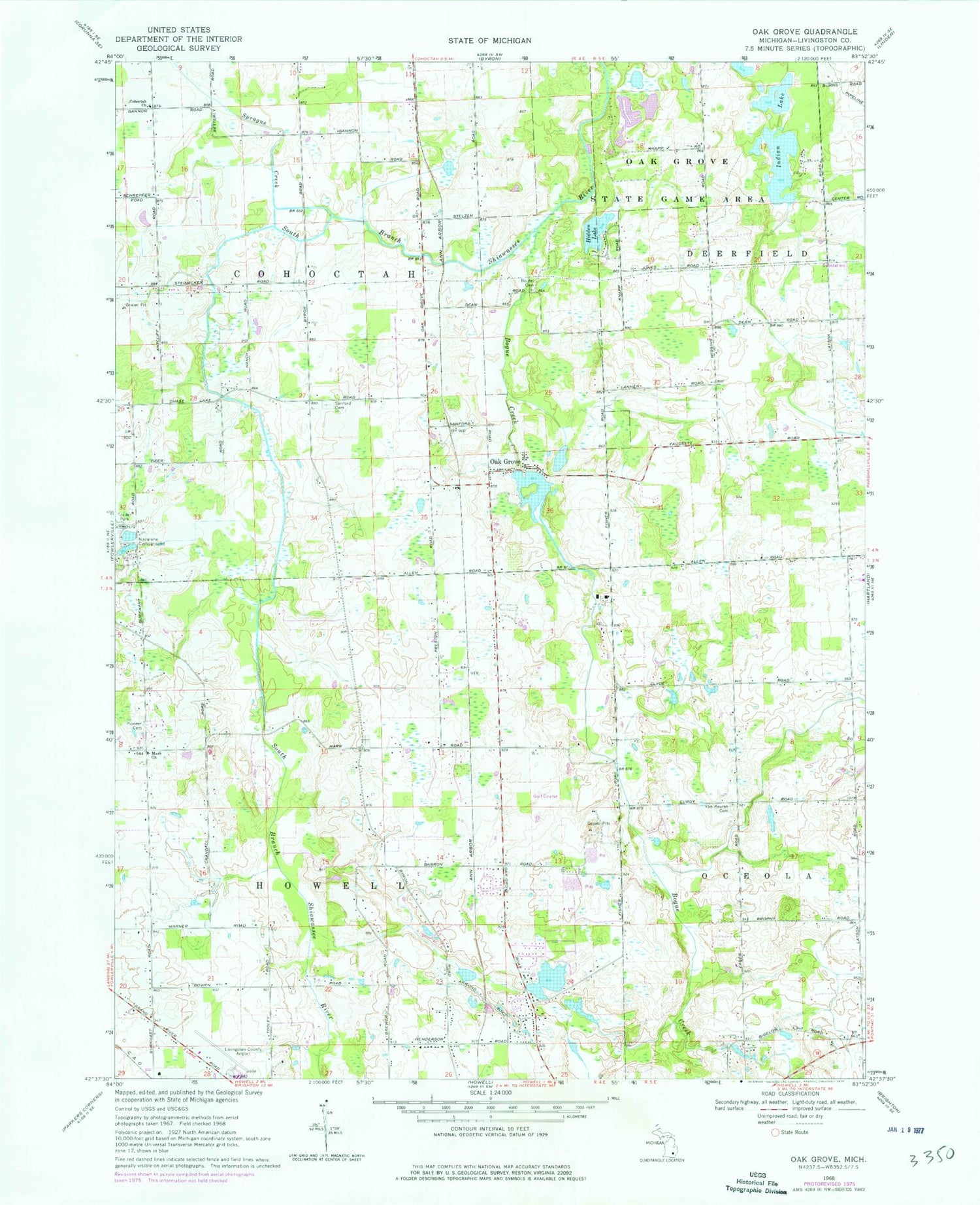 Classic USGS Oak Grove Michigan 7.5'x7.5' Topo Map Image