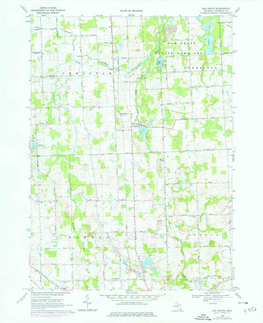 Classic USGS Oak Grove Michigan 7.5'x7.5' Topo Map Image