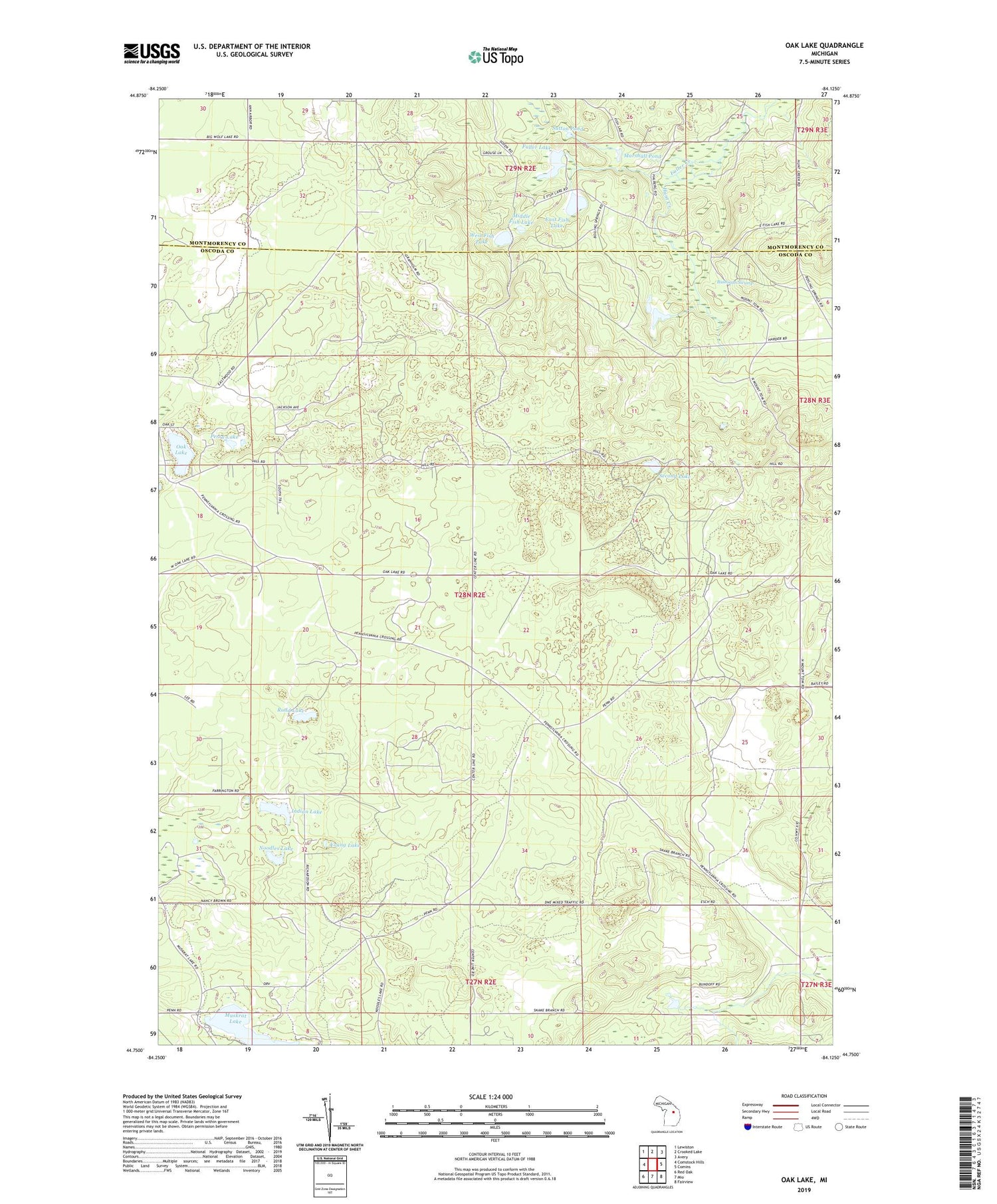 Oak Lake Michigan US Topo Map Image