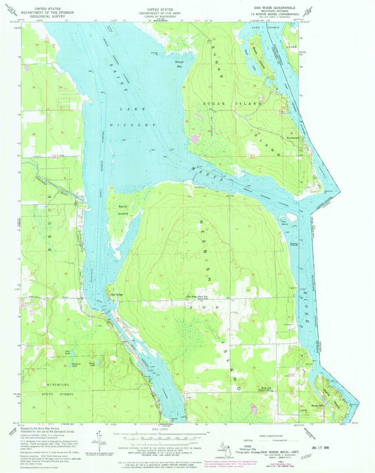 Classic USGS Oak Ridge Michigan 7.5'x7.5' Topo Map Image