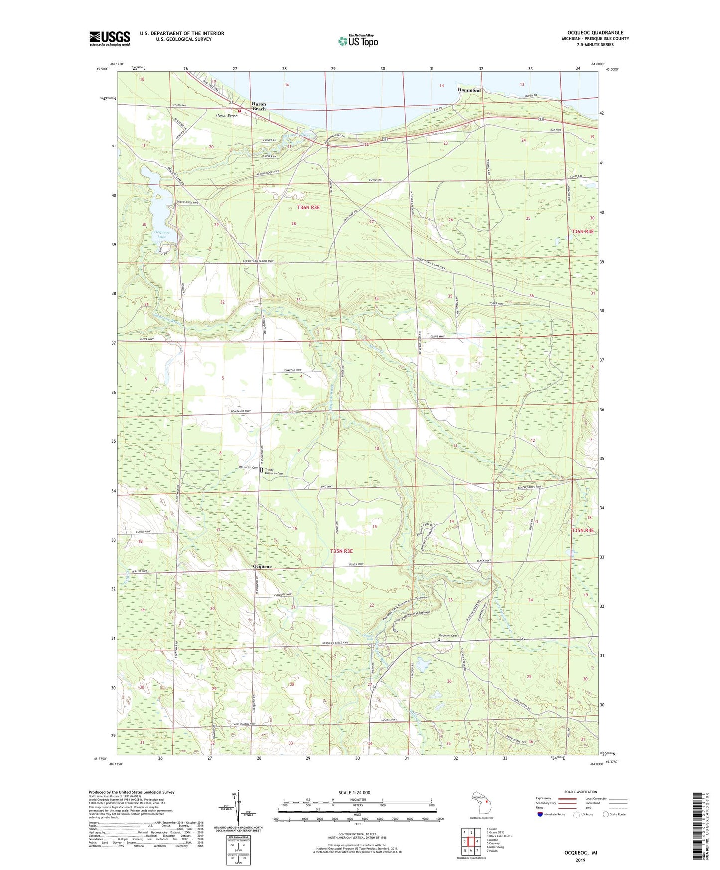 Ocqueoc Michigan US Topo Map Image