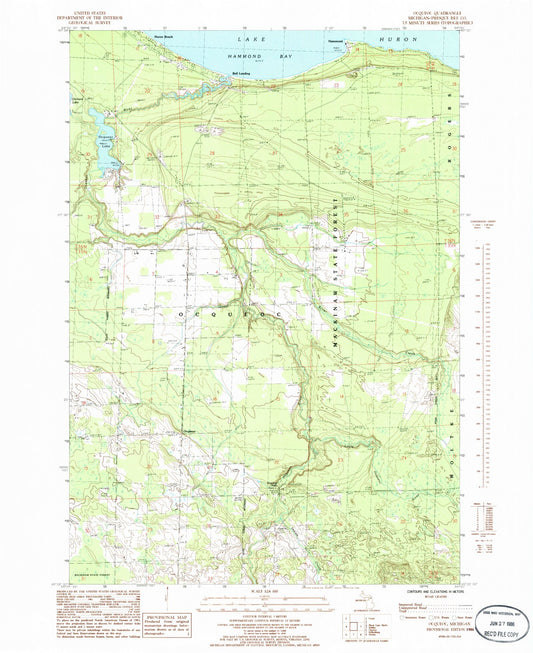Classic USGS Ocqueoc Michigan 7.5'x7.5' Topo Map Image