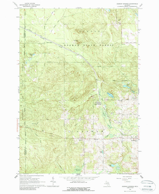 Classic USGS Ogemaw Springs Michigan 7.5'x7.5' Topo Map Image