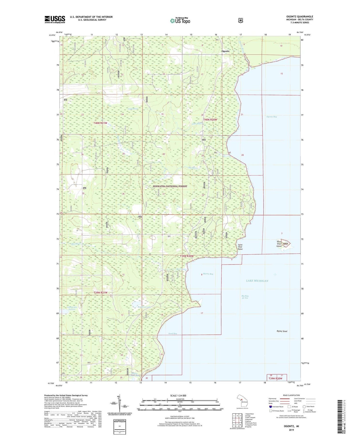 Ogontz Michigan US Topo Map Image