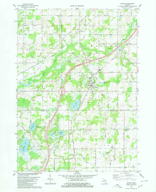 Classic USGS Olivet Michigan 7.5'x7.5' Topo Map Image