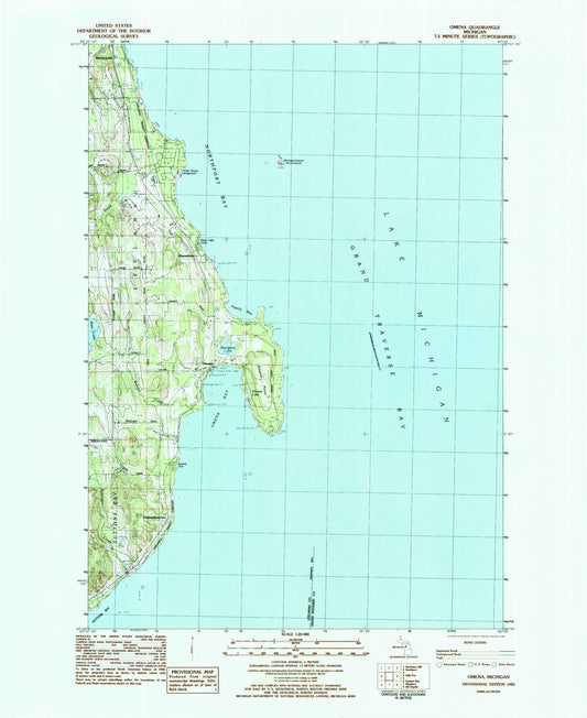Classic USGS Omena Michigan 7.5'x7.5' Topo Map Image