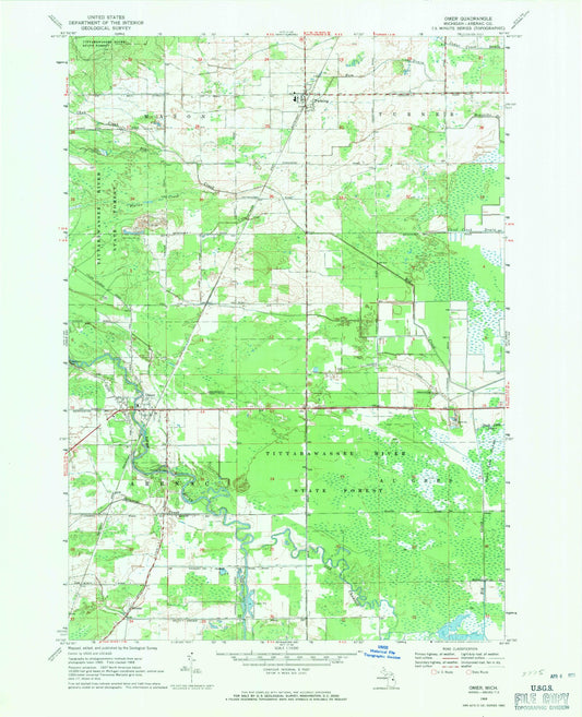 Classic USGS Omer Michigan 7.5'x7.5' Topo Map Image