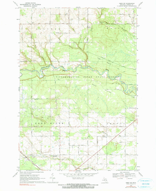 Classic USGS Omer SW Michigan 7.5'x7.5' Topo Map Image
