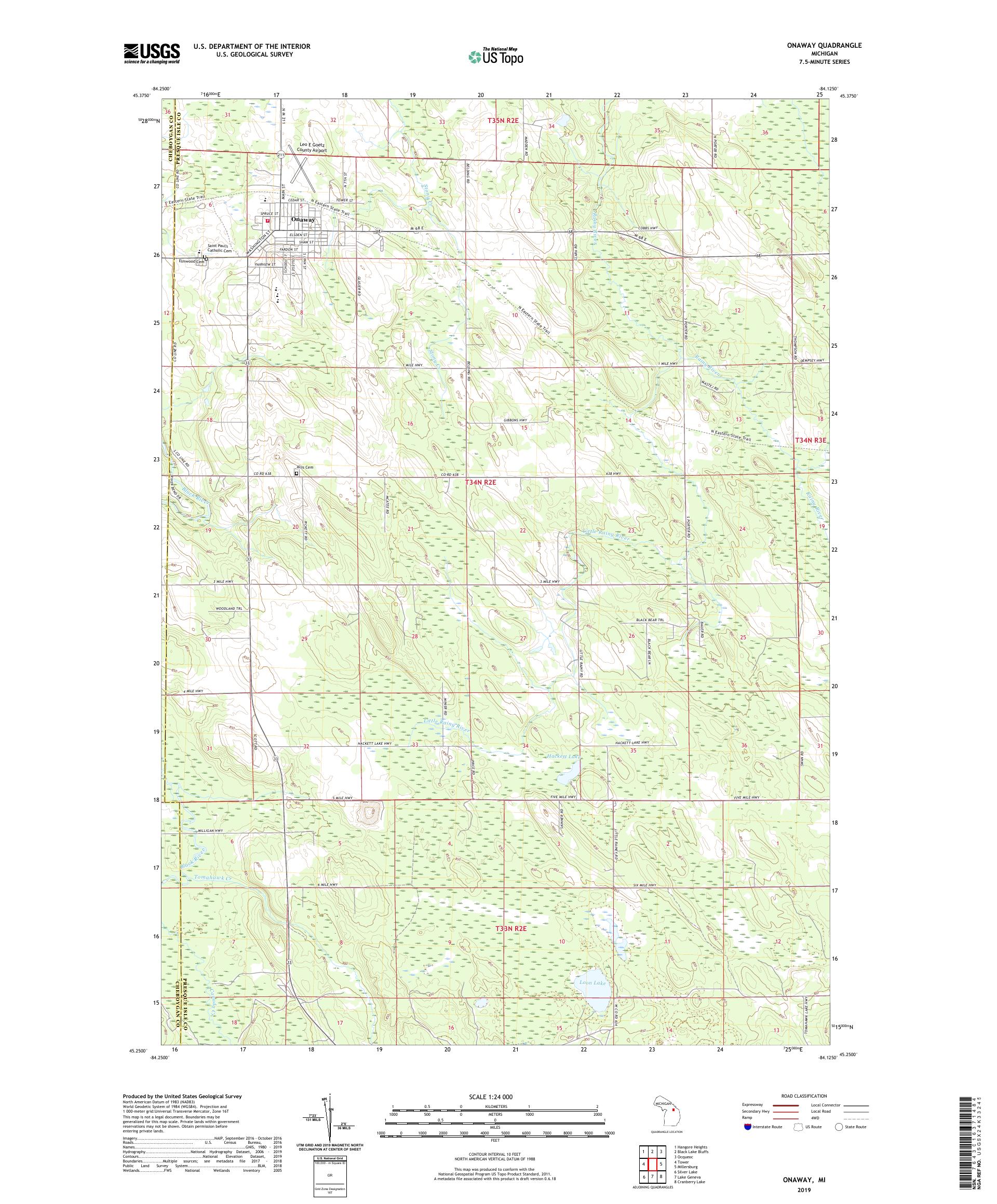 Onaway Michigan US Topo Map – MyTopo Map Store