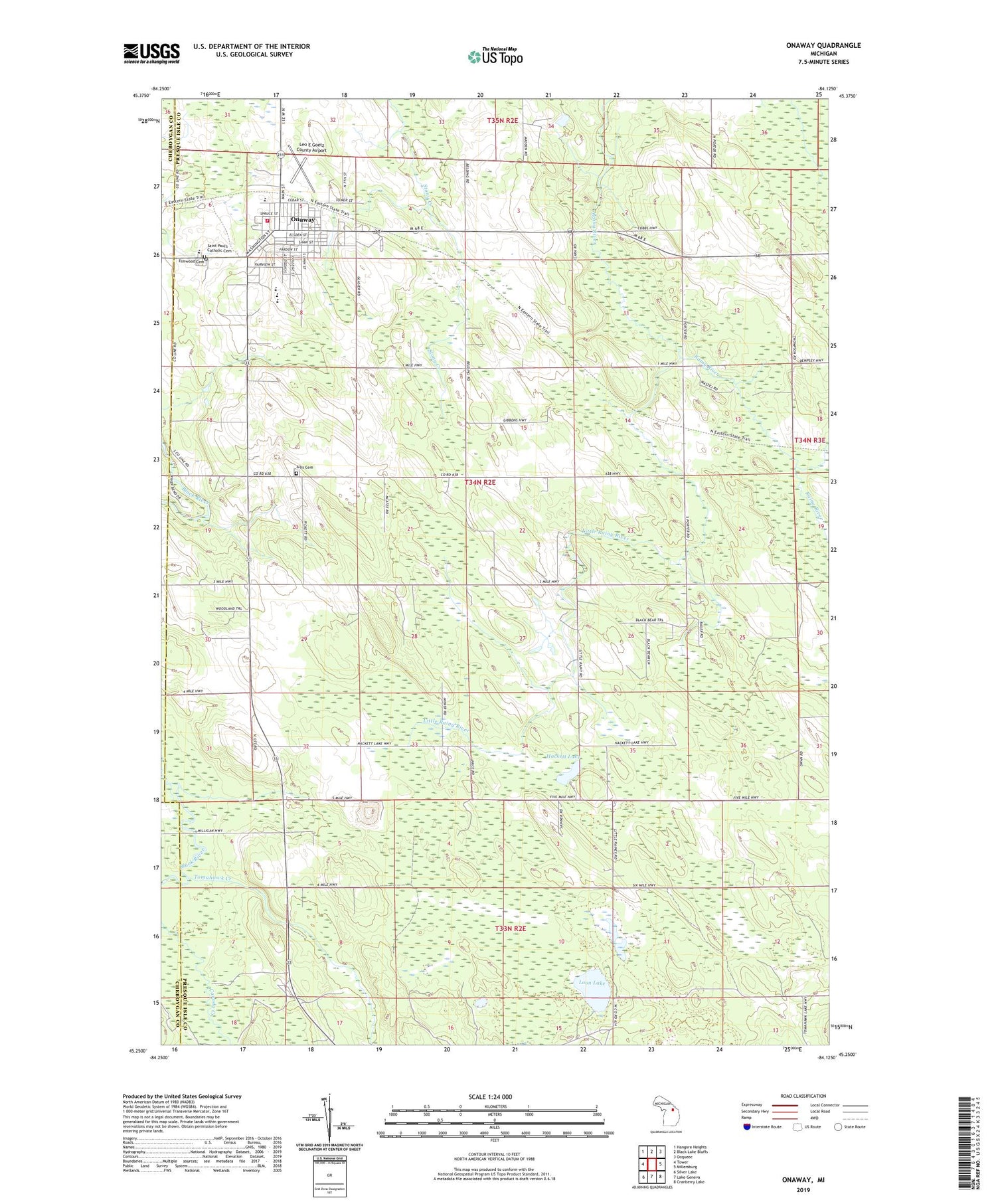 Onaway Michigan US Topo Map Image