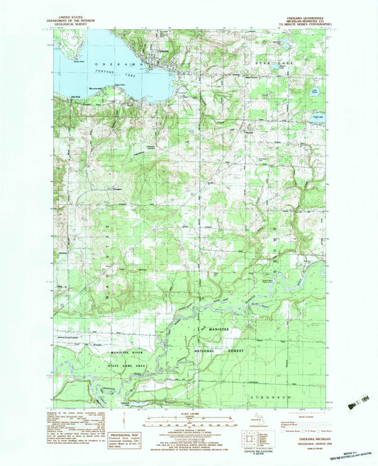 Classic USGS Onekama Michigan 7.5'x7.5' Topo Map Image