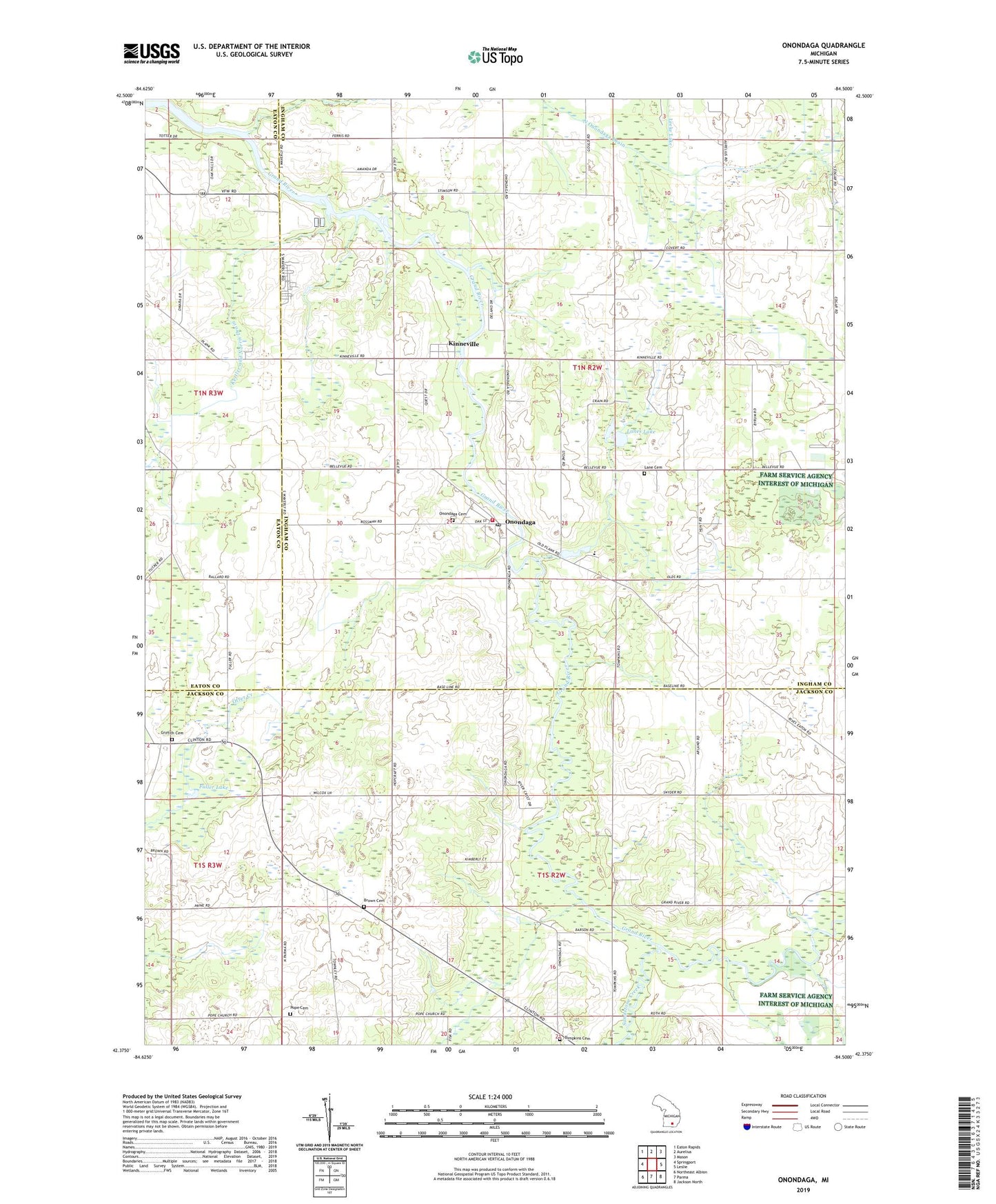 Onondaga Michigan US Topo Map Image