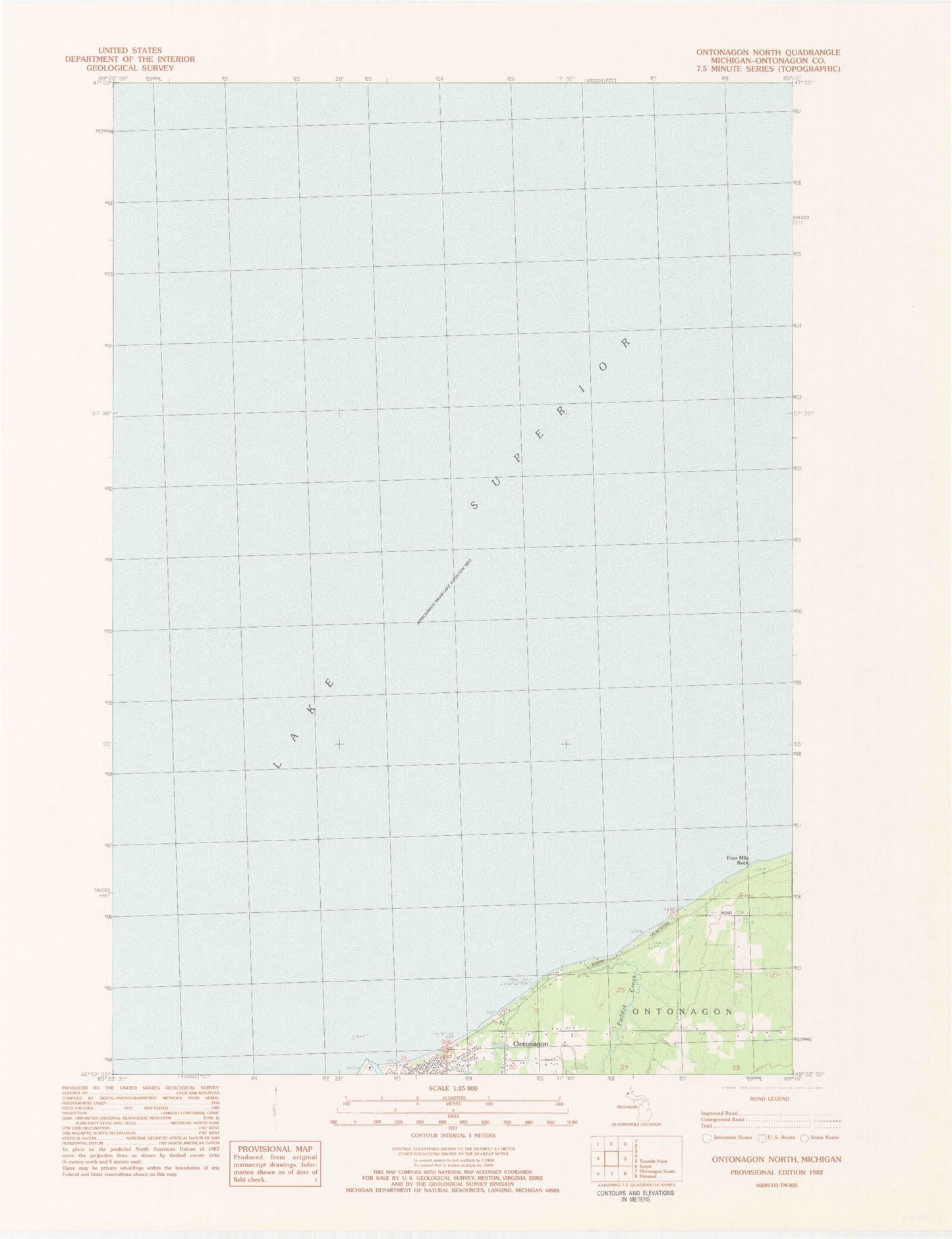Classic USGS Ontonagon North Michigan 7.5'x7.5' Topo Map Image