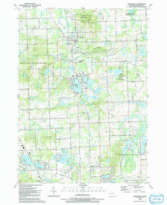 Classic USGS Ortonville Michigan 7.5'x7.5' Topo Map Image