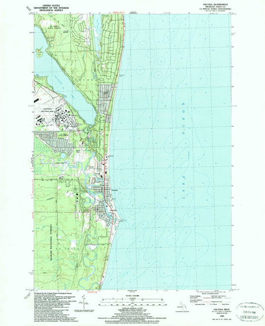 Classic USGS Oscoda Michigan 7.5'x7.5' Topo Map Image