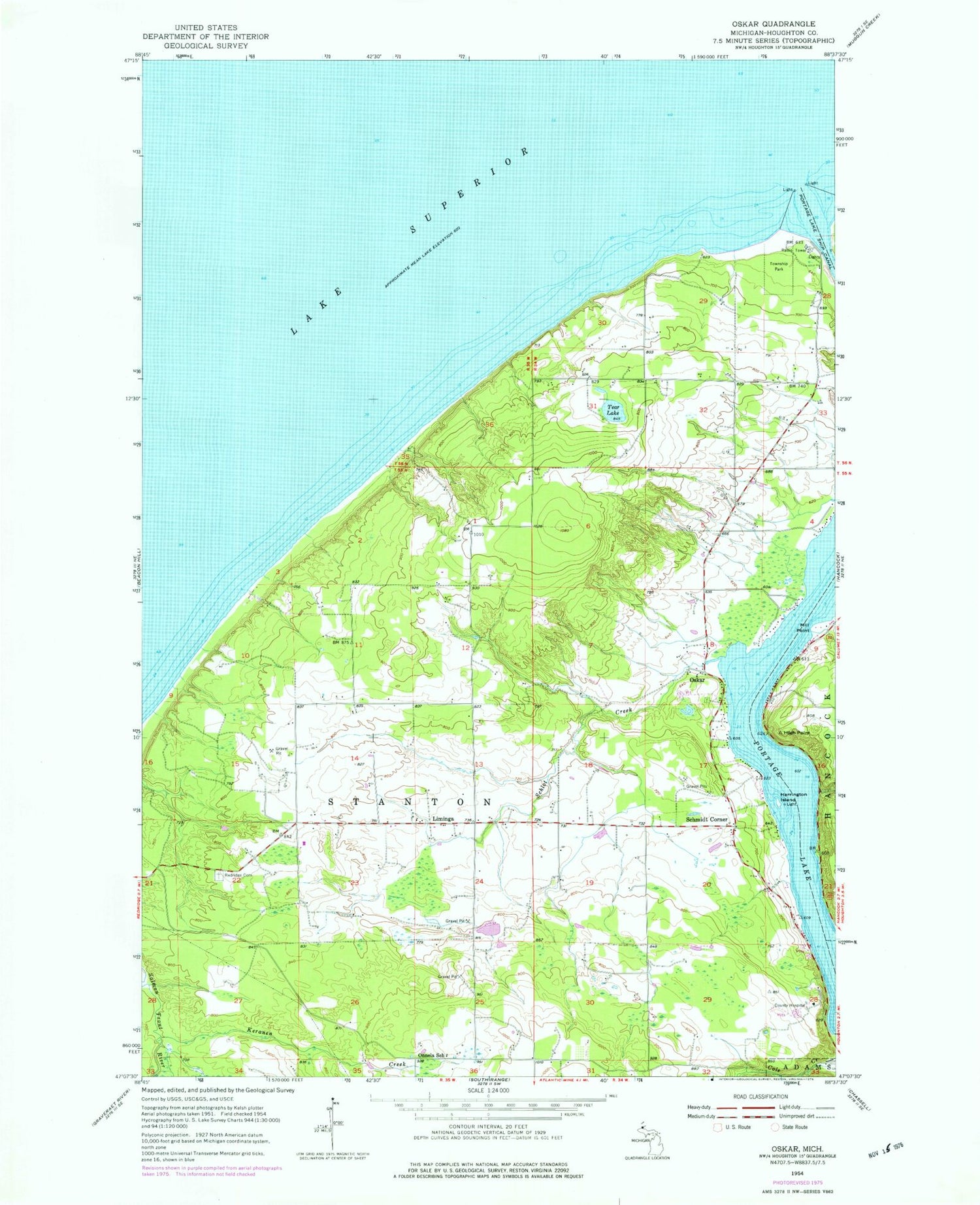 Classic USGS Oskar Michigan 7.5'x7.5' Topo Map Image