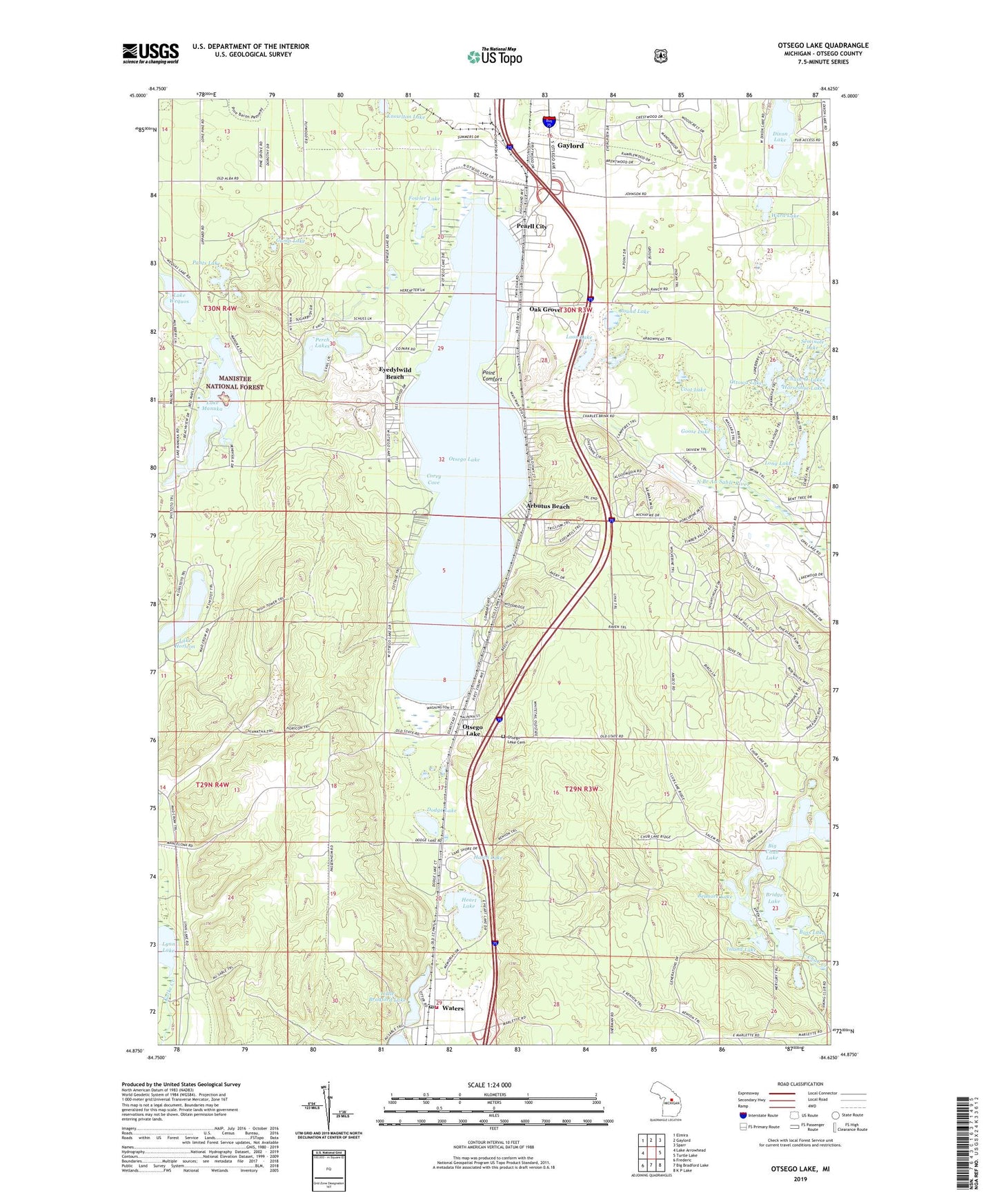 Otsego Lake Michigan US Topo Map Image