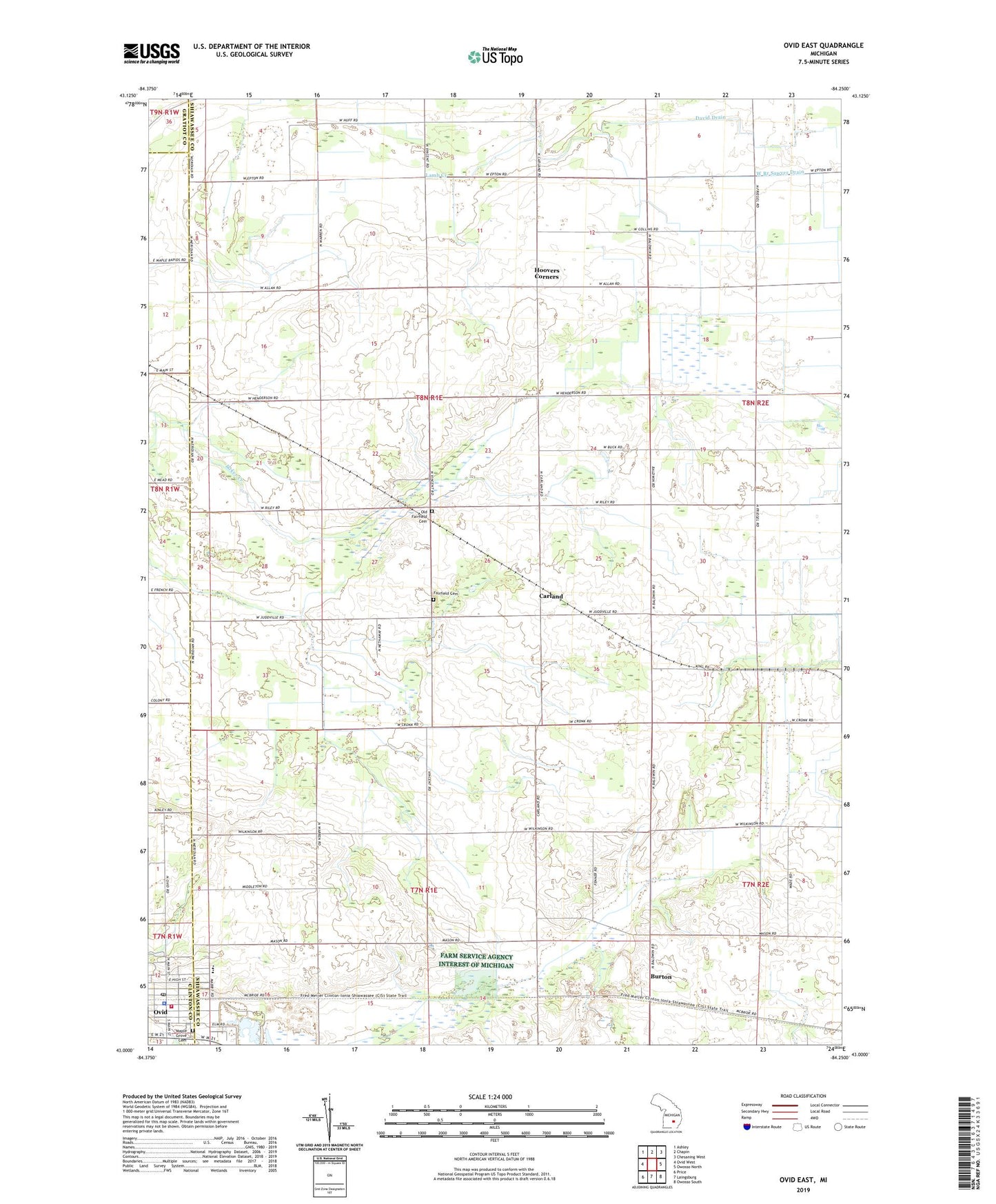 Ovid East Michigan US Topo Map Image