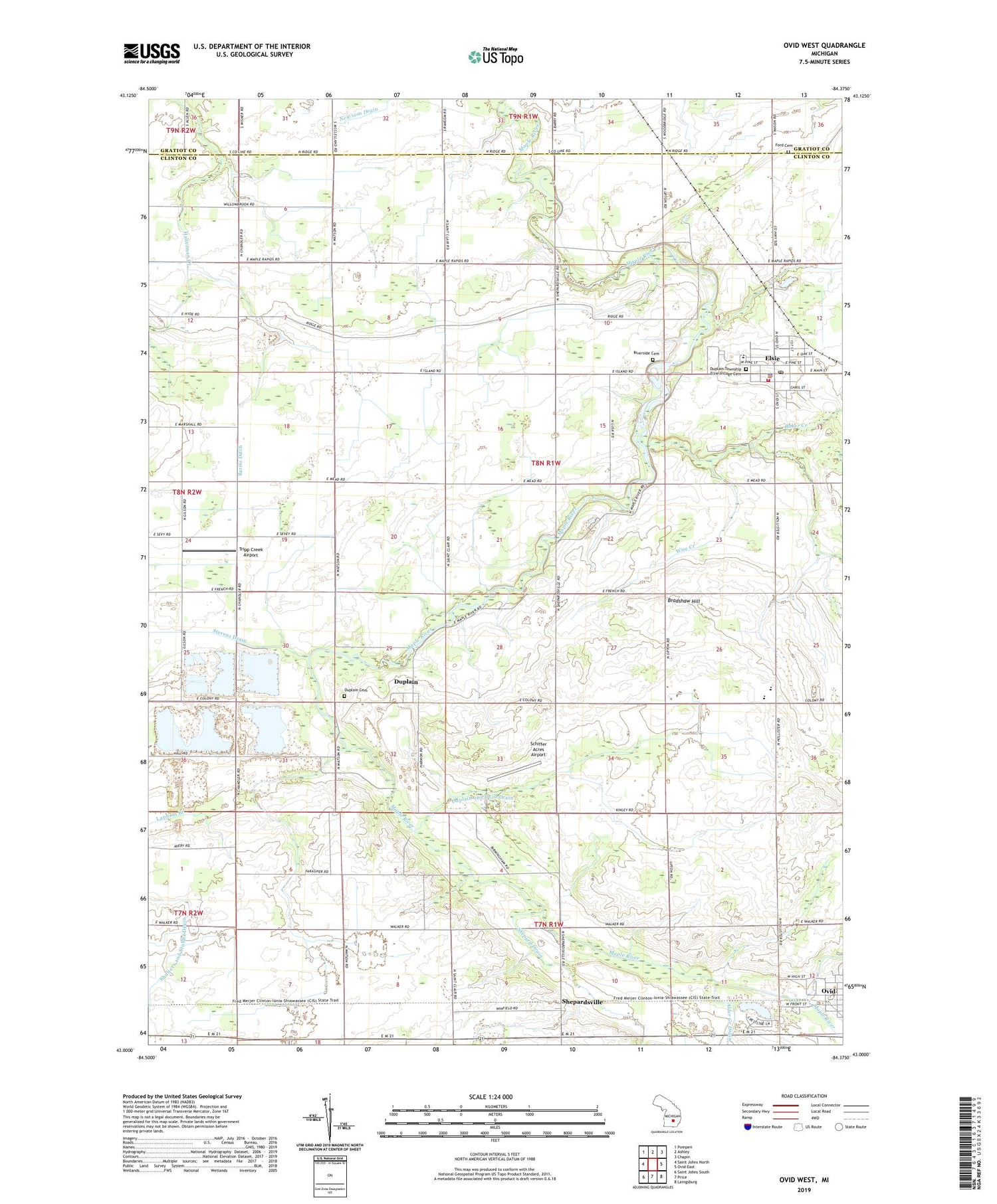 Ovid West Michigan US Topo Map Image