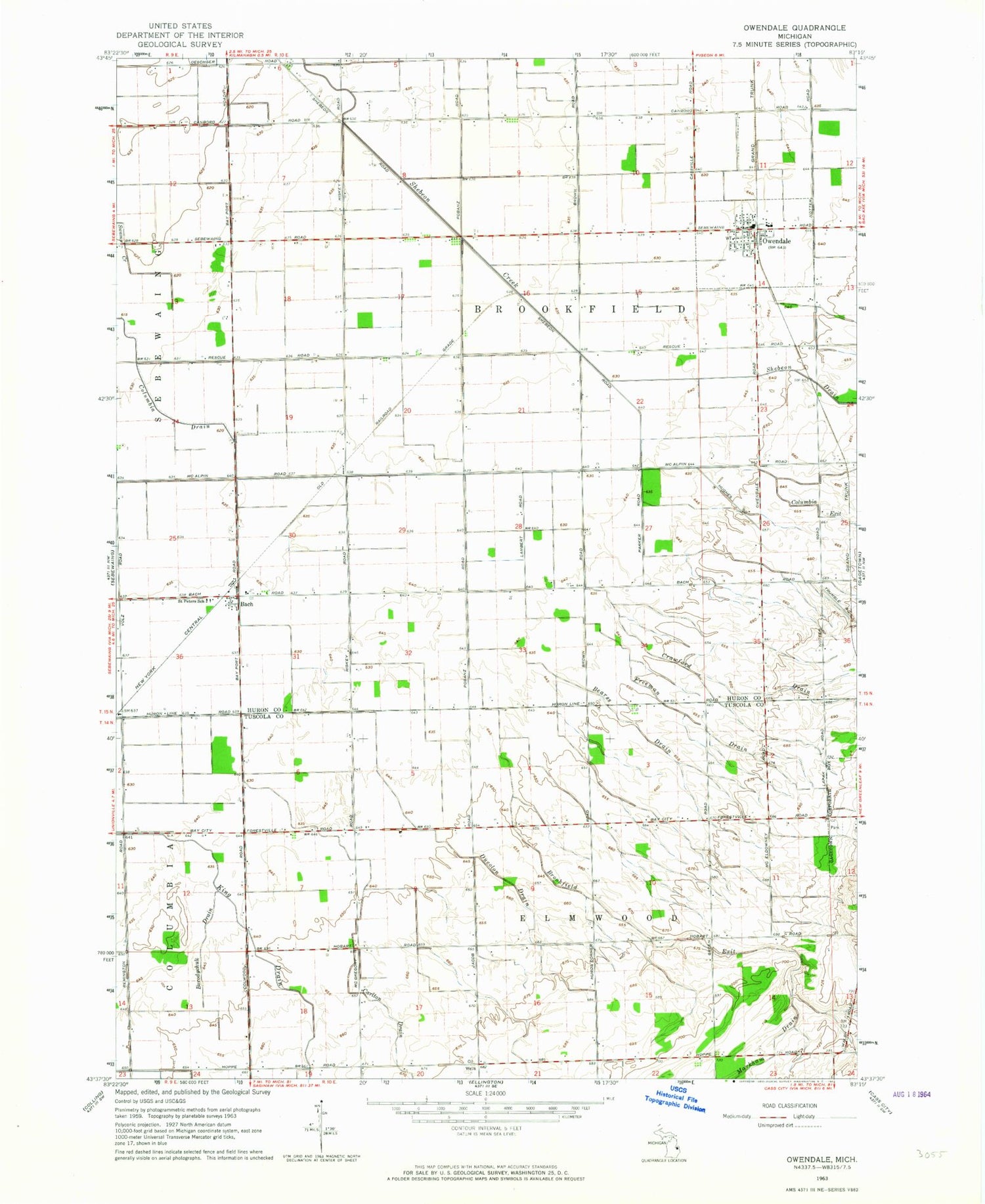 Classic USGS Owendale Michigan 7.5'x7.5' Topo Map Image