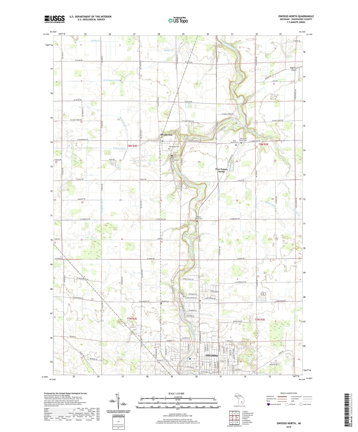 Owosso North Michigan US Topo Map Image