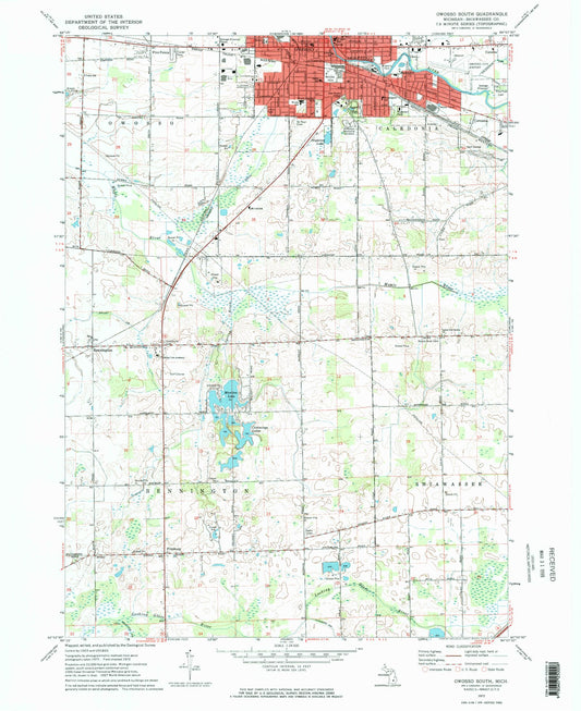 Classic USGS Owosso South Michigan 7.5'x7.5' Topo Map Image