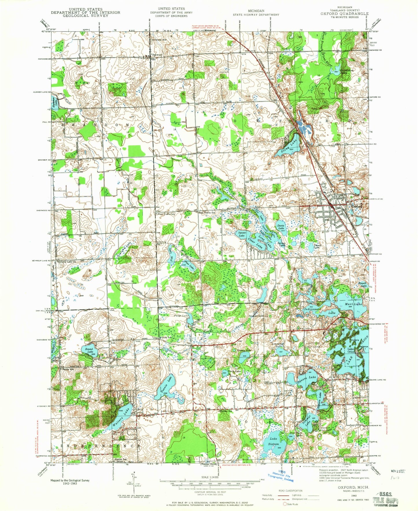 Classic USGS Oxford Michigan 7.5'x7.5' Topo Map Image