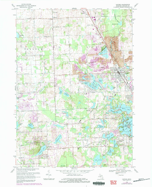 Classic USGS Oxford Michigan 7.5'x7.5' Topo Map Image