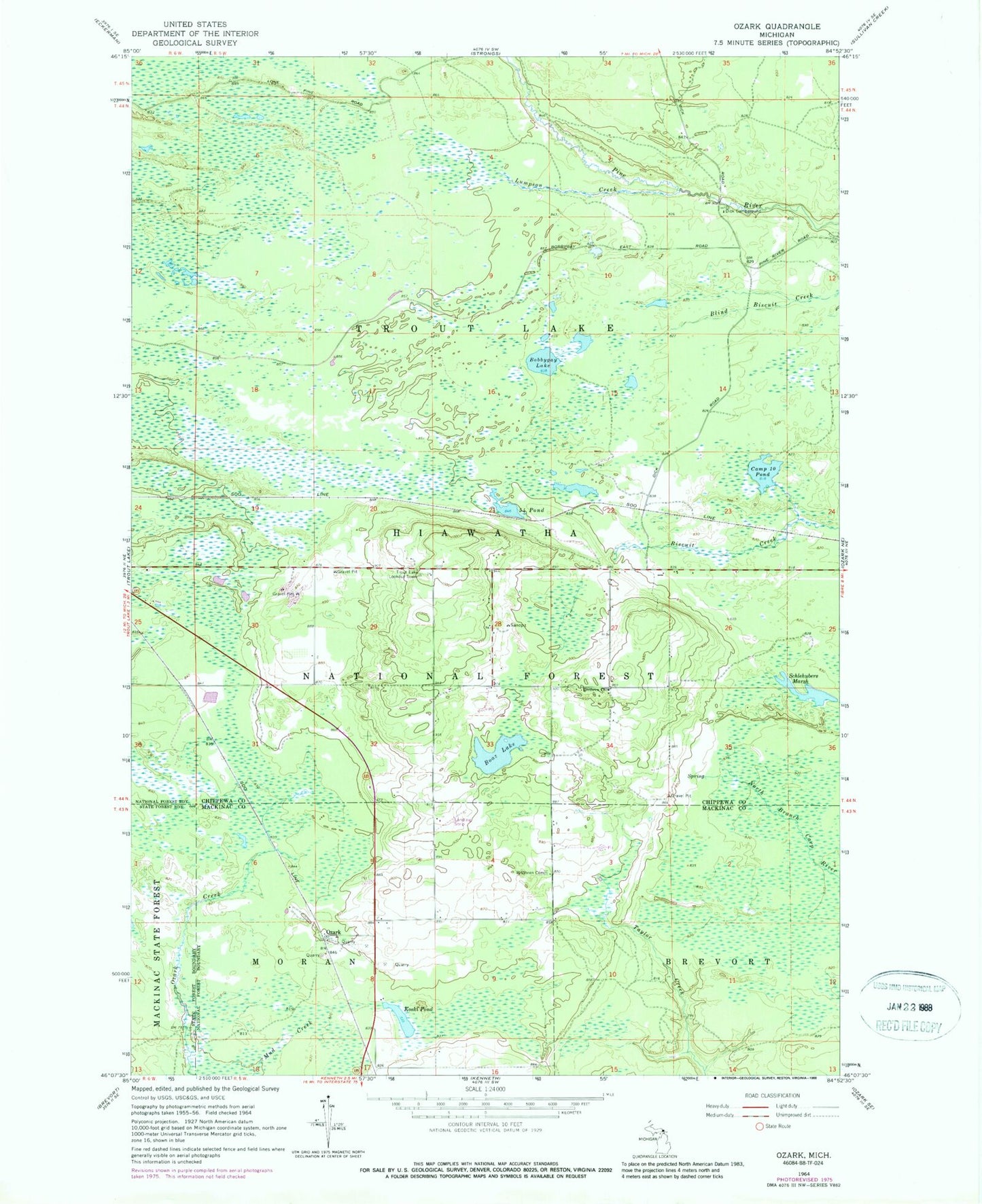 Classic USGS Ozark Michigan 7.5'x7.5' Topo Map Image