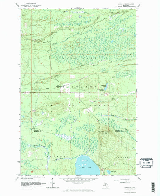 Classic USGS Ozark NE Michigan 7.5'x7.5' Topo Map Image