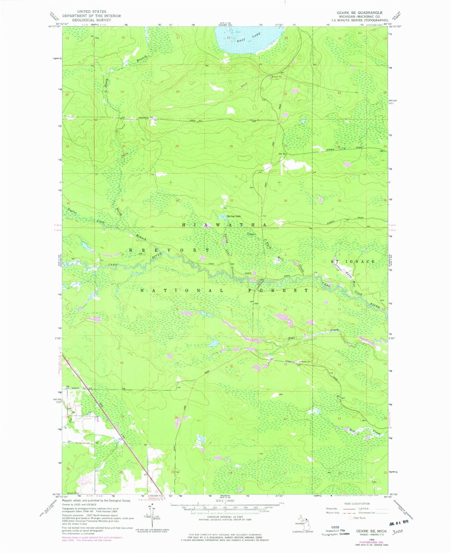 Classic USGS Ozark SE Michigan 7.5'x7.5' Topo Map Image