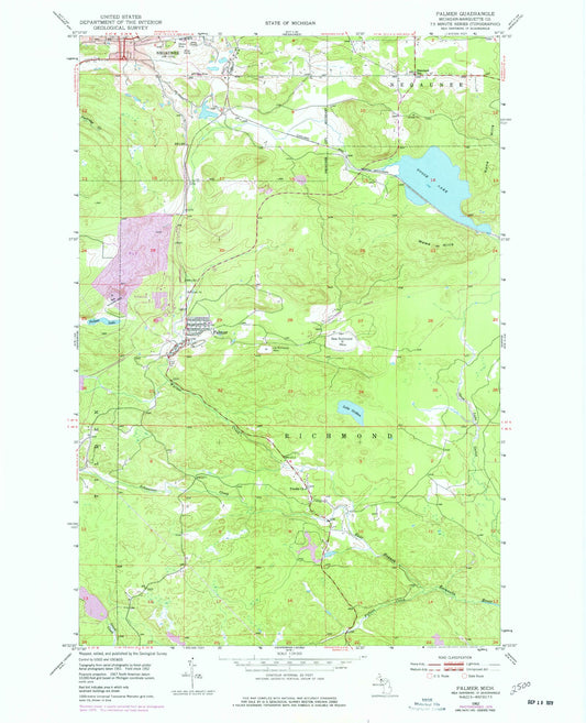 Classic USGS Palmer Michigan 7.5'x7.5' Topo Map Image