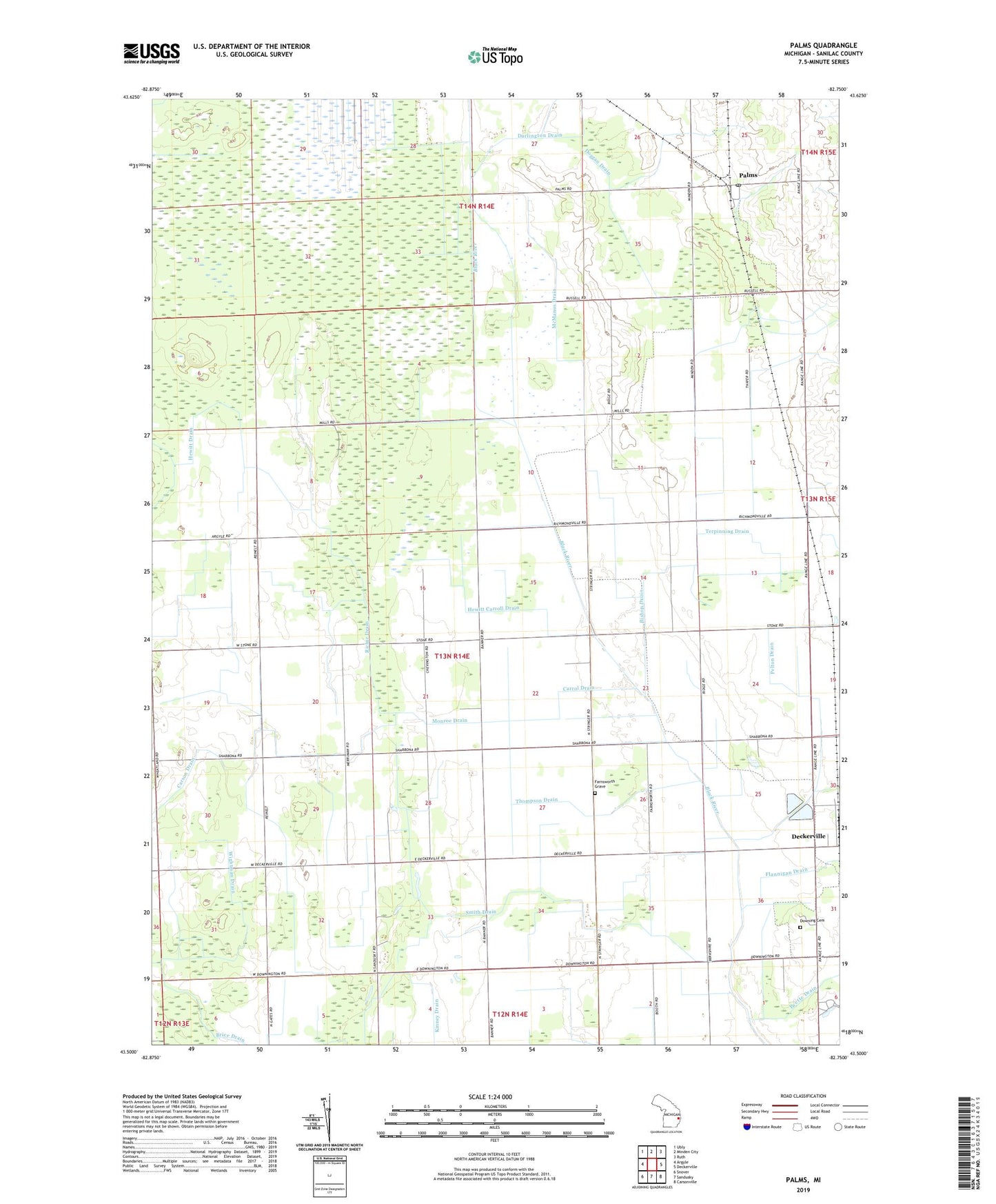 Palms Michigan US Topo Map Image