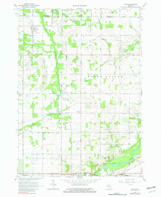 Classic USGS Palo Michigan 7.5'x7.5' Topo Map Image