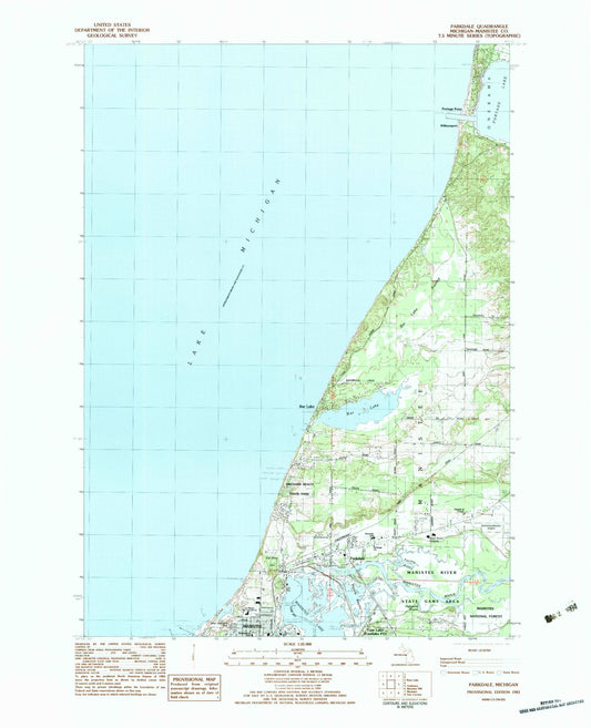 Classic USGS Parkdale Michigan 7.5'x7.5' Topo Map Image