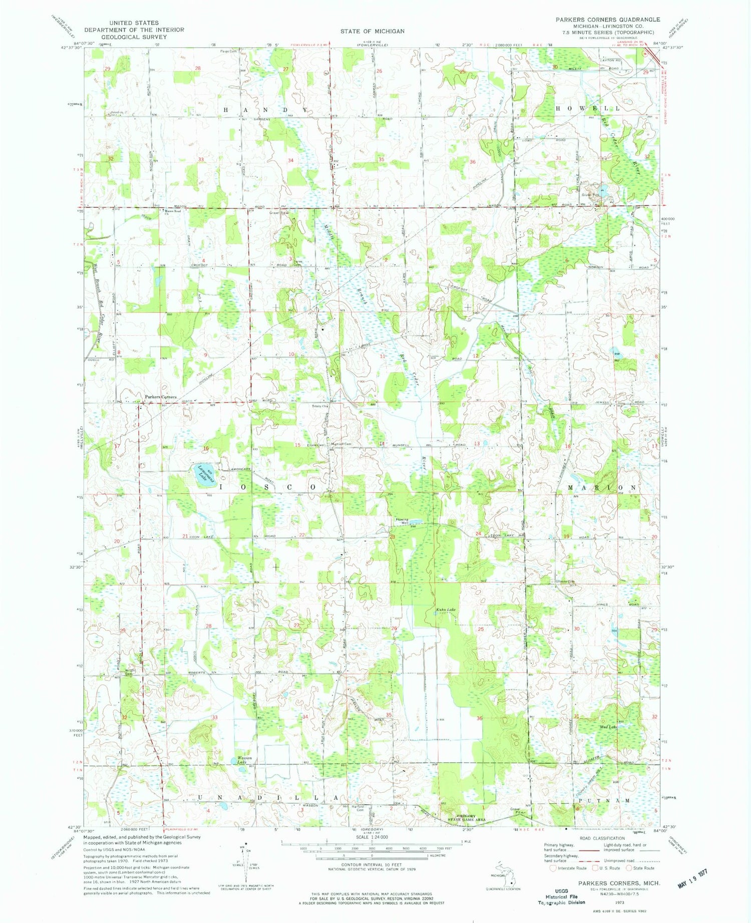 Classic USGS Parkers Corners Michigan 7.5'x7.5' Topo Map Image