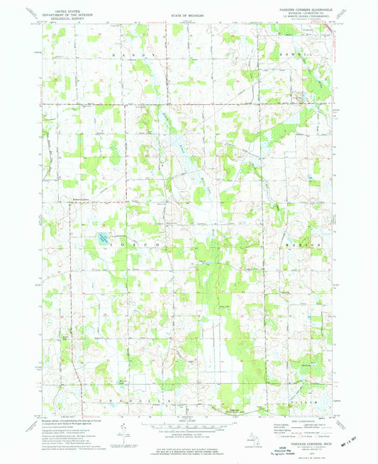 Classic USGS Parkers Corners Michigan 7.5'x7.5' Topo Map Image
